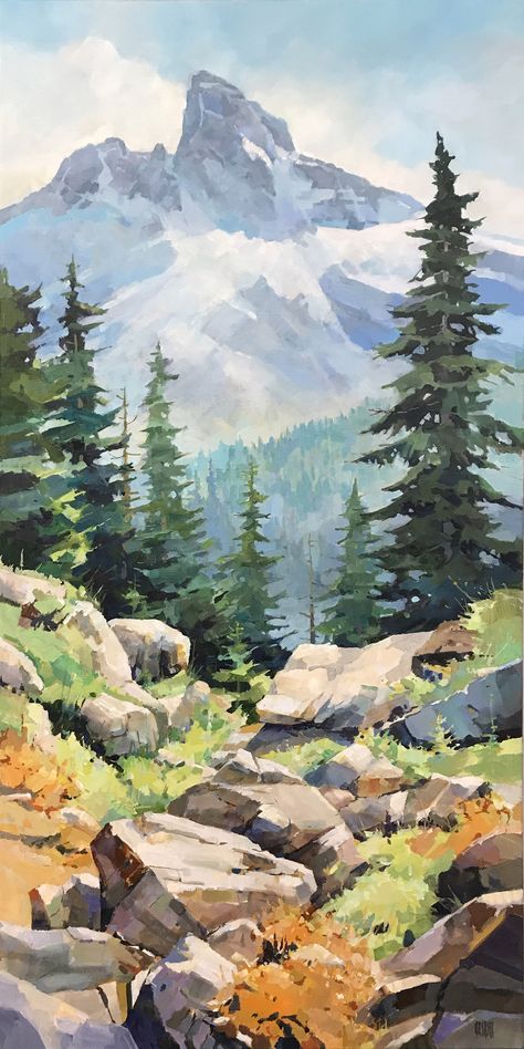 Tall Black Tusk by Randy Hayashi Mountain Painting Acrylic, Mountain Landscape Painting, Scenery Paintings, Gouache Art, Canvas Painting Landscape, Landscape Art Painting, Watercolor Mountains, Watercolor Landscape Paintings, Mountain Paintings