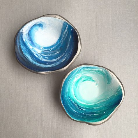 Polymer Clay Trinket Dish, Clay Ring Holder, Fimo Ring, Clay Trinket Dish, Dish Collection, Tidal Waves, Jewelry Container, Clay Ring, Polymer Clay Ring