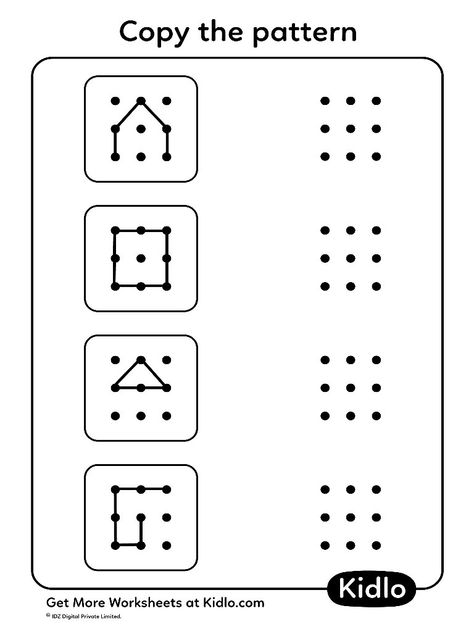 Copy The Dots Worksheet, Copy The Pattern Worksheet, Copy Patterns Worksheets, Eye Hand Coordination Worksheets, Pattern Worksheet For Class 3, Pattern Recognition Activities, Join The Dots Worksheets For Kids, Patterns Worksheets For Preschool, Concentration Worksheets