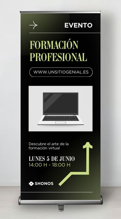 Plantilla De Canva Banner Retractil Evento de Formación Profesional Minimalista Elegante Negro y Verde Roll Up