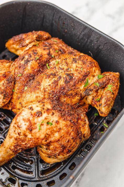 Chicken In An Air Fryer, Cooking Cornish Hens, Chicken In Air Fryer, Freezing Cooked Chicken, Air Fryer Chicken Thighs, Chicken Shawarma Recipe, Seared Chicken Breast, Spatchcock Chicken, Whole Chicken Recipes