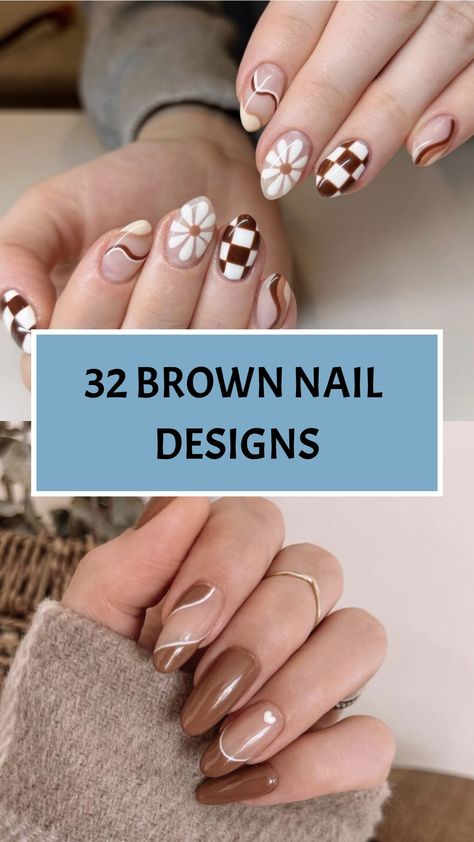 32 Brown Nail Designs Fall Neutral Nails Art Designs, Nails With Tree Design, Shades Of Brown Nail Designs, Tan And White Nails Design, Beige Acrylic Nails Design, Brown And White Nail Ideas, Brown Nail Art Ideas, Brown Nail Design Ideas, Tree Branch Nails