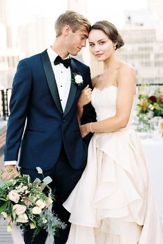 Real Weddings | The Groomsman Suit #weddings #weddinginspiration  Real Weddings | The Groomsman Suit #weddings #weddinginspiration Tux Vs Suit Wedding Navy Blue, Black And Navy Tuxedo Wedding, Grooms Tuxedo Wedding, Navy Tux Wedding, Navy Tuxedo Wedding, Grooms Tux, Navy Groomsmen Suits, Blue Tuxedo Wedding, Chicago Rooftop