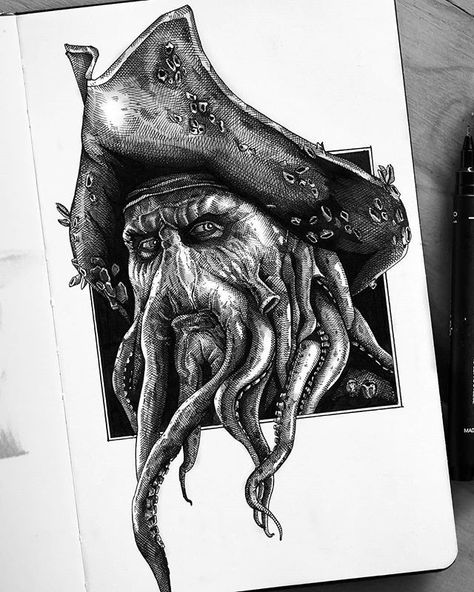 Frankenstein Art, Pirate Tattoo, Sharpie Tattoos, Alien Tattoo, Pencil Sketch Images, Pirate Art, Leg Tattoo, Davy Jones, Dark Art Drawings