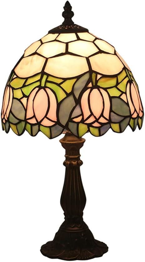 Tiffany Style Mini Accent Lamp Yellow Green Pink Floral Tulip Flower Antique Vintage Bedside Nightstand 15" Tall 8" Wide Décor Handmade Gift, Multicolored : Amazon.co.uk: Lighting Green Tiffany Lamp, Tiffany Lamps, Bedside Lamp, Pink