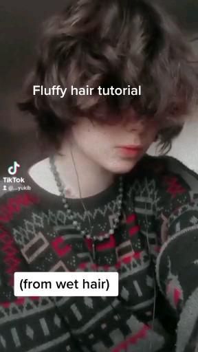 Fluffy Hair Guys Tutorial, Cute Masc Hairstyles, Short Fluffy Mullet 360, Fluffy Hairstyle Tutorial, How To Make Your Short Hair Fluffy, How To Get Fluffy Short Hair, How To Have Fluffy Hair Short, Short Haircut No Styling, How To Get Fluffy Hair With Straight Hair