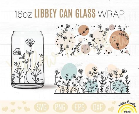 Cricut Stickers For Cups, Flower Tumbler Wrap Svg, Free Libbey Glass Svg, Glass Cup Wrap Svg, Glass Can Wrap Svg Free, Cup Wrap Svg Free, Seed Binder, Can Glass Wrap Svg, Libbey Glass Svg