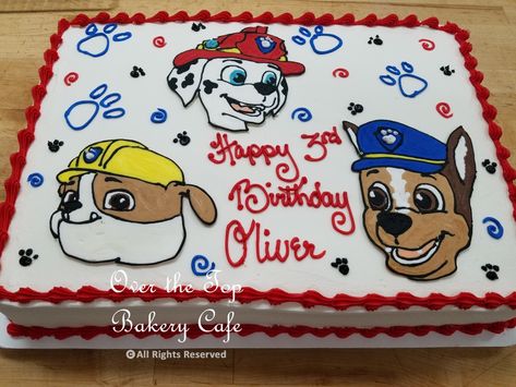 Paw Patrol Cake Sheetcake, Paw Patrol Birthday Cake Buttercream, Paw Patrol Birthday Sheet Cake, Paw Patrol Sheet Cake Ideas, Paw Patrol Sheet Cake, Pastel Paw Patrol, Paw Patrol Birthday Party Cake, Square Birthday Cake, Dalmatian Party