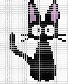 jiji cat cross stitch pattern Cat Cross Stitches, Pixel Crochet, Cat Cross Stitch Pattern, Pola Kristik, Cat Cross Stitch, Pixel Pattern, Cross Stitches, Pixel Art Pattern, Crochet Tapestry