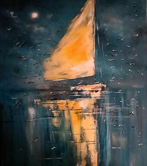 Boat Painting Abstract, Boat Painting Acrylic, Oil Painting Pictures, Fall Canvas Painting, Sailing Art, Abstract Wall Painting, Christmas Paintings On Canvas, Canvas Painting Ideas, Sailboat Painting