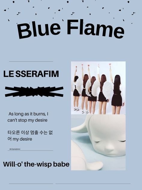 Blue Flame Le Sserafim, Le Sserafim Blue Flame, Le Sserafim Poster, Blue Flame, Kpop Posters, Blue Flames, Movie Posters, Blue, Film Posters