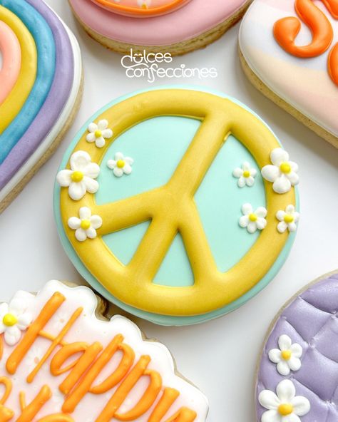 Ten is a vibe✌🏻 Happy birthday, Sofía! This was a fun order to work on💕 . . . #decoratedcookies #sugarcookies #customcookies #groovycookies #sugarart Groovy Birthday, Hippie Birthday, Icing Cookies, Sugar Art, Birthday Cookies, August 10, Royal Icing Cookies, Custom Cookies, Royal Icing