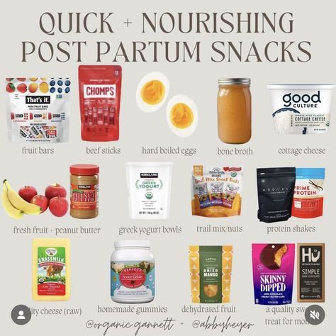 Labor Snacks Home Birth, Healthy Prenatal Meals, Post Partum Snacks To Make, Best Postpartum Foods, What To Eat Postpartum, Post Partum Snacks To Buy, Third Trimester Food, Postpartum Snack Basket, Post Partum Meals Healing