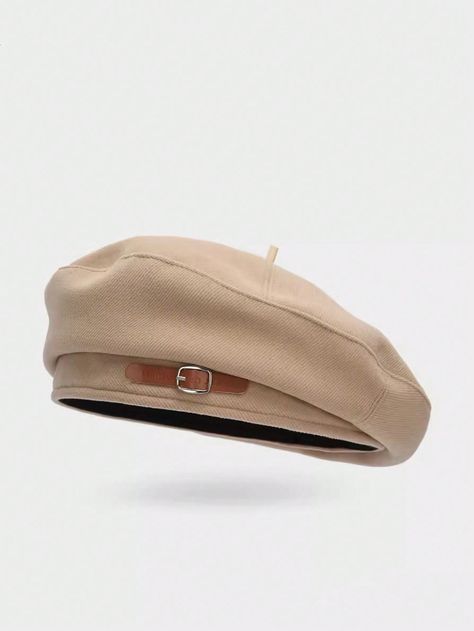 Beige,Black,Brown,Khaki Casual,Elegant Collar  Polyester   Embellished  Fall/Winter Women Accessories Korean Beret, Breton Hat, Beret Hats, Beret Cap, Cap Girl, Berets Cap, Brown Flats, Beret Hat, Hat For Women