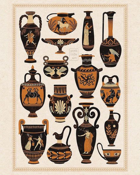 Ancient Vase, Traditional Vases, Ancient Greek Pottery, Greek Pattern, Handpoke Tattoo, Ancient Greek Art, Greek Pottery, Greek Vases, Greek Tattoos