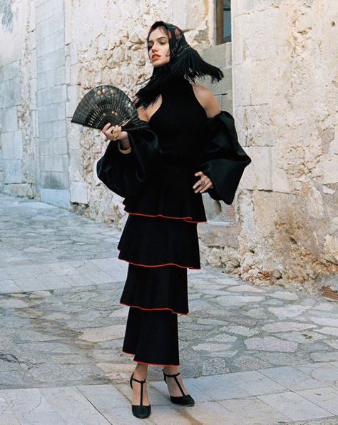 Amanda Wellsh Models Spanish Style for PORTER by Yelena Yemchuk | Fashion Gone Rogue Sun Also Rises, Porter Magazine, The Sun Also Rises, Black Color Combination, Spanish Fashion, Daily Fashion Inspiration, Spanish Style Homes, Ruffles Fashion, Spanish Style