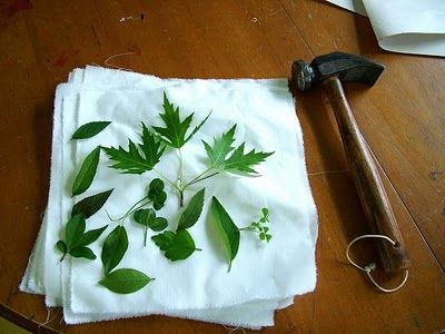 Study botany by hammering leaves to print them onto fabric. Tutorial linked. Leaf Hammering, Leaf Hammer Print, How To Make Leaf Prints, Plant Hammering On Fabric, Hammer Printing, Leaf Printing On Fabric, Plant Hammering, Plant Hammer Printing On Fabric, Hammered Leaves On Fabric