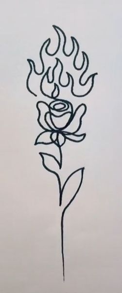 Rose Fire Tattoo, Rose On Fire Tattoo, On Fire Tattoo, Rose On Fire, Simple Line Tattoo, Lotus Drawing, Simple Rose Tattoo, Lilies Drawing, One Line Tattoo