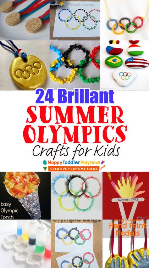 24 Brilliant Summer Olympic Crafts for Kids - Happy Toddler Playtime Olympic Quotes For Kids, Olympic Crafts For Toddlers, Diy Medals For Kids, Sports Day Activities For Kids, Olympics Crafts For Kids, Olympic Crafts For Kids, Summer Olympics Crafts, Sports Day Activities, Crafts For Kindergarten