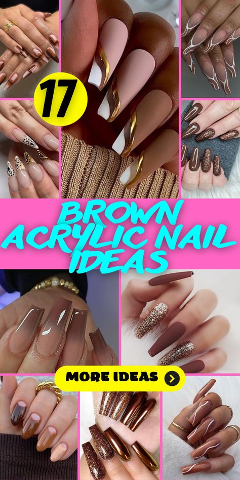 Elegant Brown Acrylic Nails: Discover the Beauty of Design and Elegance: Dive into the world of elegance with brown acrylic nails that showcase the beauty of design and sophistication. Whether you prefer short or long nails, these styles offer a chic and stylish appearance. Enhance your look with shades of brown and design elements that exude creativity and charm. Brown Nail Color Ideas, Brown Acrylic Nail Ideas, Coffin Acrylic Nails Fall, Brown Nails Acrylic Design, Brown Nail Designs Acrylic, Coffee Colored Nails, Brown Coffin Acrylic Nails, Brown Nails With Design, Brown Nude Nails Design