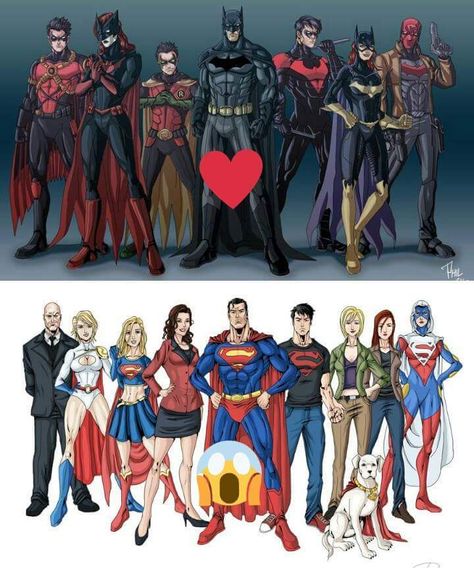 The Bat-Family & The Superman-Family Superman Family Fanart, Batfam Art, Wonder Family, Dc Comics Collection, Superman Costumes, Super Family, Wayne Family, Superman Family, Dc Comics Heroes