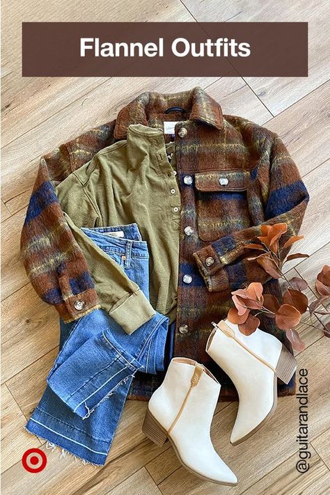 Is it even fall without a flannel outfit? Pair with comfy boots to stay warm on your trip to the apple orchard or the pumpkin patch. Fall Clothing Ideas, Outdoor Pics, Fall 2023 Fashion, Apple Pumpkin, Flannel Fits, Flannel Outfits, Fall Fashions, Pumpkin Picking, Winter Fashion Outfits Casual