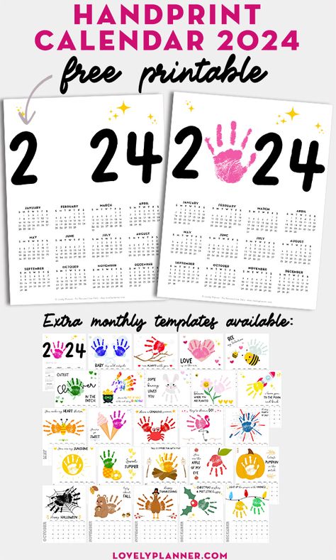 Printable 2024 Handprint Calendar Handprint Calendar, Calendar Craft, Handprint Craft, Art Calendar, Free Printable Calendar, Teacher Printable, Kids Calendar, Print Calendar, Presents For Kids