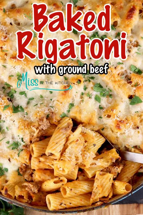 Easy Baked Rigatoni, Beef Rigatoni, Rigatoni Pasta Bake, Baked Rigatoni Recipe, Spring Eats, Couscous Dishes, Italian Dinners, Rigatoni Recipes, Baked Rigatoni