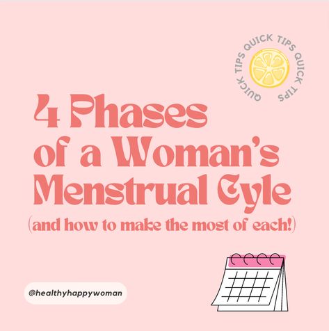 4 Phases of a Woman's Menstrual Cycle (And how to make the most of each!) - The Healthy Happy Woman 4 Phases Of Menstrual Cycle, Cycle Phases Menstrual, Cycle Moods, Phases Of Menstrual Cycle, Things I Have Done, Menstrual Phase, Menstrual Cycle Phases, Prayer Notebook, Period Cycle