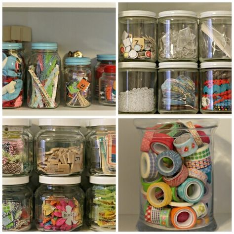 Mason jar organizing Scrapbooking Technique, Organizing Crafts, Craftroom Ideas, Scrapbooking Room, Craft Room Storage Ideas, Craft Room Organizing, Craft Supply Storage, Crafting Room, Supply Organization