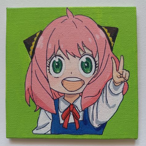 Anya Forger Acrylic painting mini canvas Anya Forger Painting, Painting Mini Canvas, Anime Canvas Painting, School Pouch, Tools Drawing, Bff Poses, Anya Forger, Art Tools Drawing, Painting Inspo