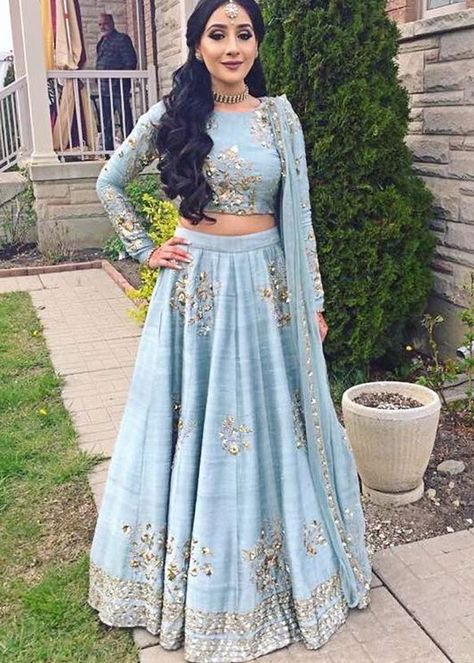 email sajsacouture@gmail.com to place your custom order! can be done in any colour! Blue Lengha, Orang India, How To Dress For A Wedding, Sangeet Outfit, Desi Outfits, Lehnga Dress, Punjabi Outfits, Gaun Fashion, Blue Lehenga