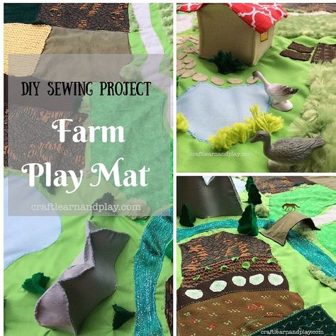 Fabric Farm Play Mat Farm Play Mat Crochet, Farm Playmat Diy, Diy Baby Play Mat, Farm Play Mat, Farm Rugs, Farm Play, Farm Scenery, Felt Play Mat, Waldorf Inspired Toys