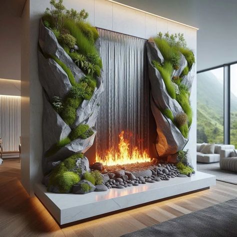 Transform Your Home with a Stunning Waterfall-Shaped Fireplace Interior Waterfall, Diy Waterfall, Fireplace Style, Indoor Water Features, Detroit Zoo, Indoor Waterfall, Waterfall Wall, Waterfall Design, Fantasy Homes