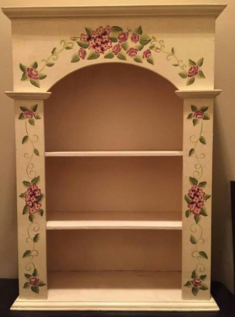 Painting Shelf Ideas, Hand Painted Bookshelf, Painted Shelf Ideas, Bookshelf Altar, Shelf Painting Ideas, Shelf Painting, Painted Shelves, Painting Shelves, Painting Bookcase