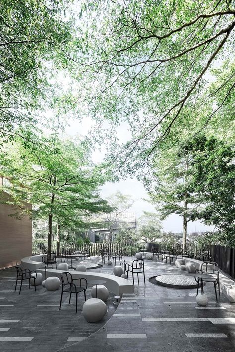 Gallery of HEYTEA LAB, Shenzhen OCT Harbor Store / TOMO DESIGN - 17 Grill Garden, Terrasse Design, Courtyard Landscaping, Pocket Park, Outdoor Seating Area, Outdoor Cafe, Urban Furniture, Outdoor Restaurant, Street Furniture