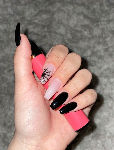 nails black white spider cobweb Cobweb Nails, Spider Nails, Spider Cobweb, Black And White Spider, White Spider, Nails Black, Black Nails, Black White, Black And White