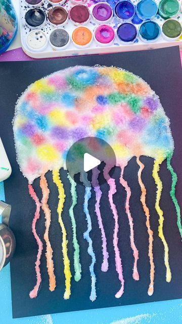 Jellyfish Salt Painting, Salt Paint, Art Club Projects, Ocean Theme Crafts, Salt Art, Sea Activities, Salt Painting, Jellyfish Craft, Messy Art