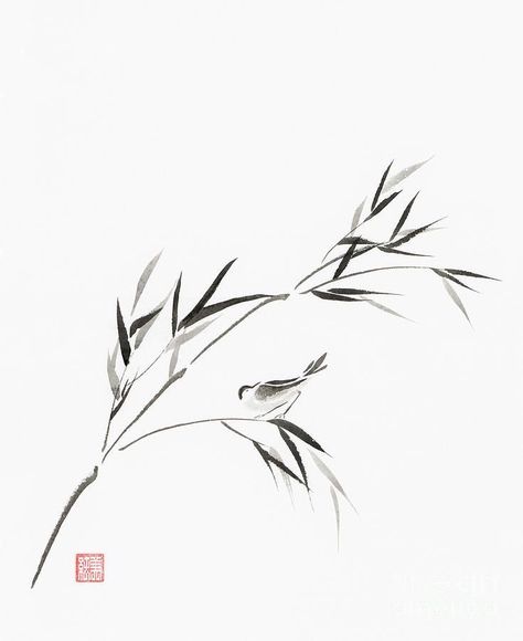 Japanese Ink Painting, Bamboo Tattoo, Zen Painting, Sumi E Painting, Chinese Art Painting, Bamboo Art, Japanese Zen, Chinese Landscape, Japon Illustration