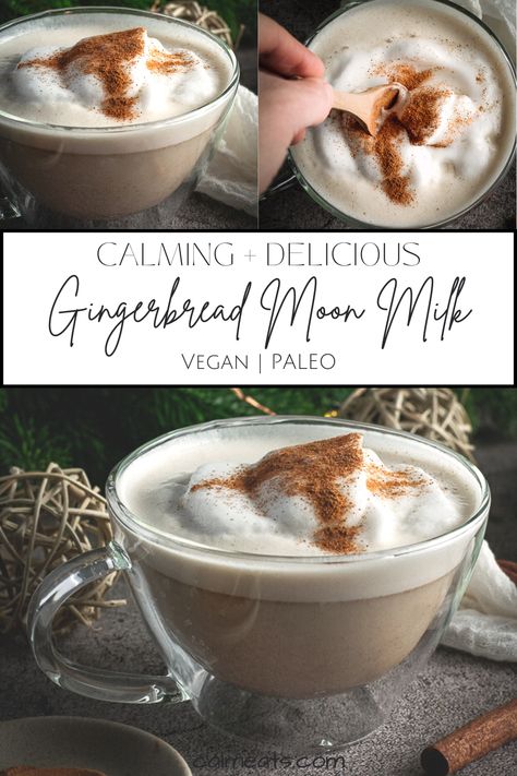 Treat yourself to a healthy, warming, and delicious gingerbread moon milk that’s perfect for cold winter days. #gingerbreadmoonmilk #gingerbreadflavor #gingerbreaddrink #moonmilk #nonalcoholicdrinks #winterdrinks #christmasdrinks #antiinflammatorydrinks #moonmilkrecipes Hot Milk Drink Recipes, Moonmilk Recipe, Healthy Winter Drinks, Warm Milk Drinks, Warm Desserts Winter, Warm Drinks For Winter, Hot Drinks For Winter, Postpartum Nourishment, Moon Milk Recipe