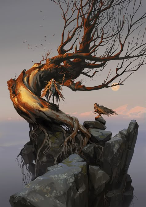 ArtStation - Codex Obscurus: Am Alten Baum, Axel Sauerwald Fantasy Tree, Paint Rocks, Landscape Concept, Graphic Design Ads, Old Tree, Tree Photography, Paint Rock, Arte Sketchbook, Environment Art