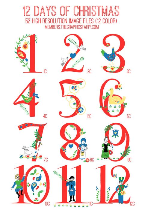 Huge 12 Days of Christmas Kit - TGF Premium! - The Graphics Fairy 12 Days Of Christmas Graphic, Christmas Pysanky, Christmas Printable Templates, Craft Pictures, Graphic Fairy, Oyster Art, Christmas Picture Frames, Xmas 2022, Christmas Globes