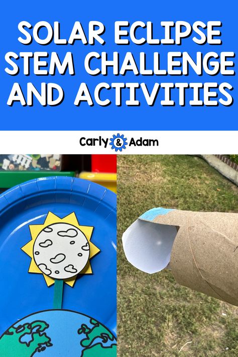 Solar Eclipse STEM Challenge and Activities Ideas For Solar Eclipse Party, Model Of Solar Eclipse, Eclipse Paper Plate Craft, Eclipse Learning Activities, Make A Solar System Model, Solar Eclipse School Activities, Teaching Solar Eclipse, Fun Eclipse Activities, Solar Eclipse Classroom Activities