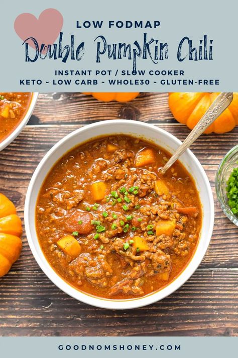 Low Fodmap Soup Recipes, Low Fodmap Chili, Fodmap Chili, Low Fodmap Pumpkin, Fodmap Slow Cooker, Chili Instant Pot, Fodmap Recipes Dinner, Low Fodmap Recipes Dinner, Paleo Soups