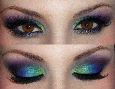 Peacock Eye Makeup, Hair Colors For Blue Eyes, Blue Eyeshadow Makeup, Green Eyeshadow Look, Make Up Designs, Trendy Eyeshadow, Dramatic Eye Makeup, Green Makeup, Dramatic Makeup