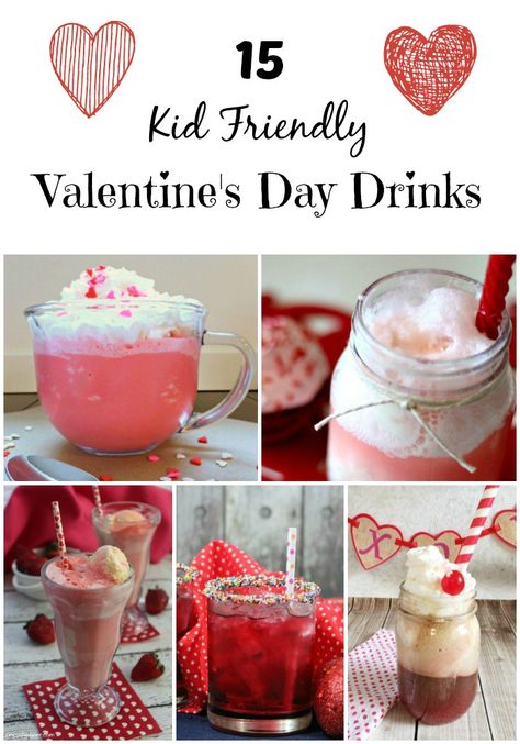 15 Kid Friendly Valentine's Day drink recipes Drinks For Kids, Valentines Tea Party, Valentine Drinks, Holiday Beverages, Mocktail Drinks, Kid Friendly Drinks, Valentine Tea, Alcohol Free Drinks, Kid Drinks