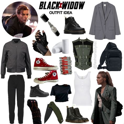 Avengers Outfits Women, Diy Black Widow Costume For Women, Natasha Romanoff Aesthetic Outfit, Natasha Romanoff Outfit Ideas, Black Widow Inspired Outfits, Black Widow Outfit Ideas, Avengers Inspired Outfits, Diy Black Widow Costume, Natasha Romanoff Costume