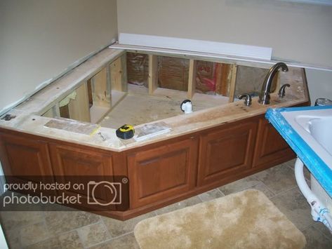 Tub surround tiled, now need backsplash help. - Ceramic Tile Advice Forums - John Bridge Ceramic Tile Whirlpool Tub Surround Ideas, Bathroom Stone Wall, Tub Surround Ideas, Jet Bathtub, Bathtub Makeover, Tile Tub Surround, Bathtub Surround, Luxury Bathroom Vanity, Jetted Bath Tubs