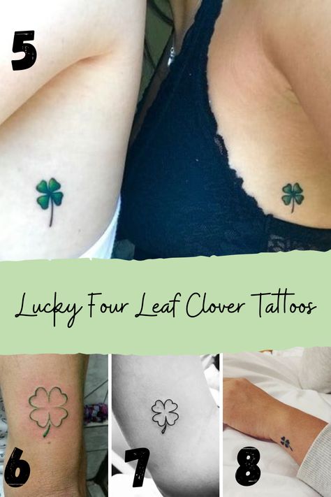 Luckiest Four Leaf Clover Tattoos - tattooglee 5 Leaf Clover Tattoo, Irish Clover Tattoo, Tatoo Ring, 4 Leaf Clover Tattoo, Grandchildren Tattoos, Sister Tats, 5 Leaf Clover, Tatts Ideas, Leaf Clover Tattoo