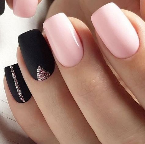 Black And Pink Gel Nails Short, Matte January Nails, Nail Designs For Square Nails Shape, Gel Nails Ideas Square, Simple Manicure Designs, January Nails Ideas Simple, Dark Nail, Baby Pink Nails, January Nails